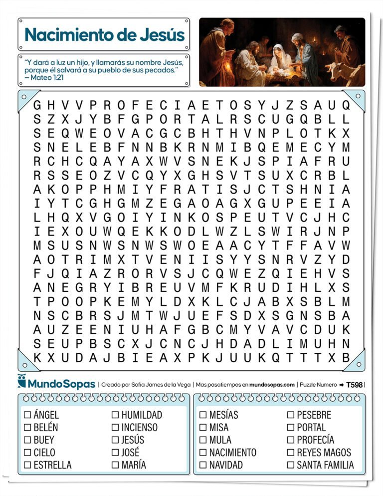 Sopa de Letras el Nacimiento de Jesus para imprimir gratis