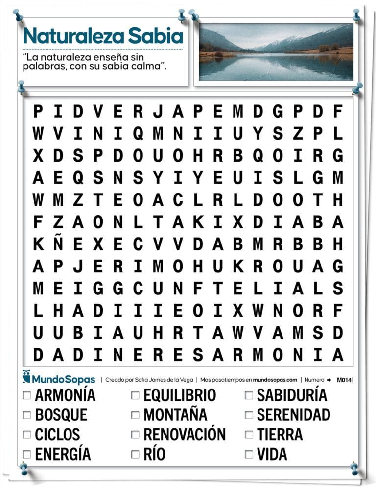 Sopa de Letras para Personas Mayores sobre Naturaleza