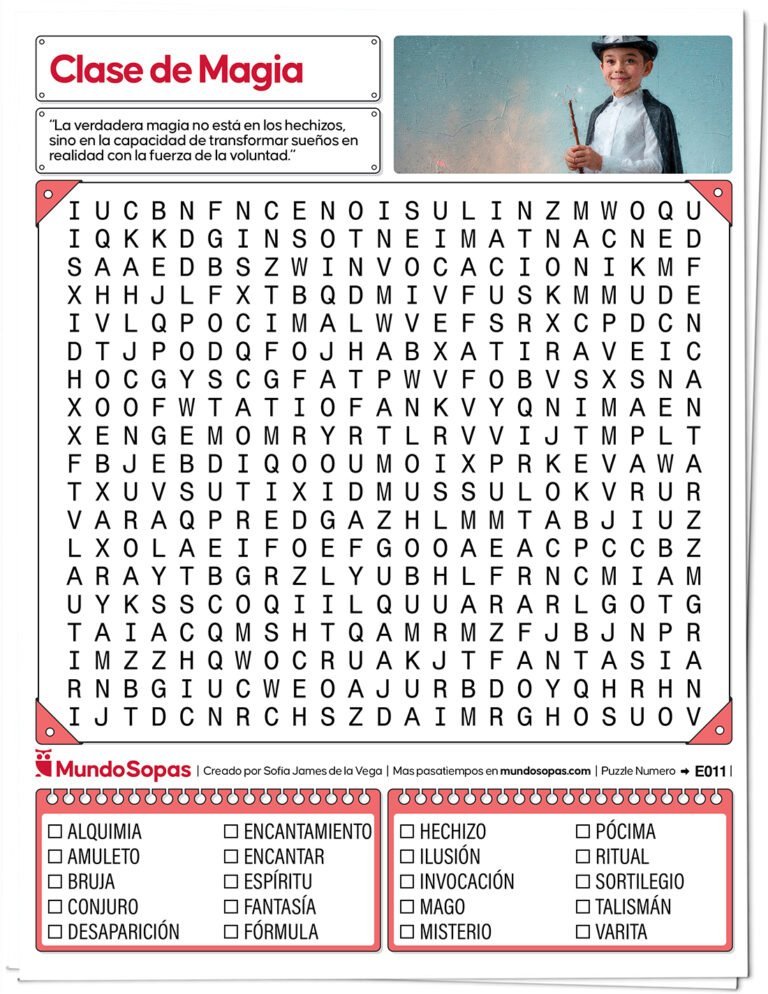 Sopa de Letras con titulo clase de magia de nivel intermedio