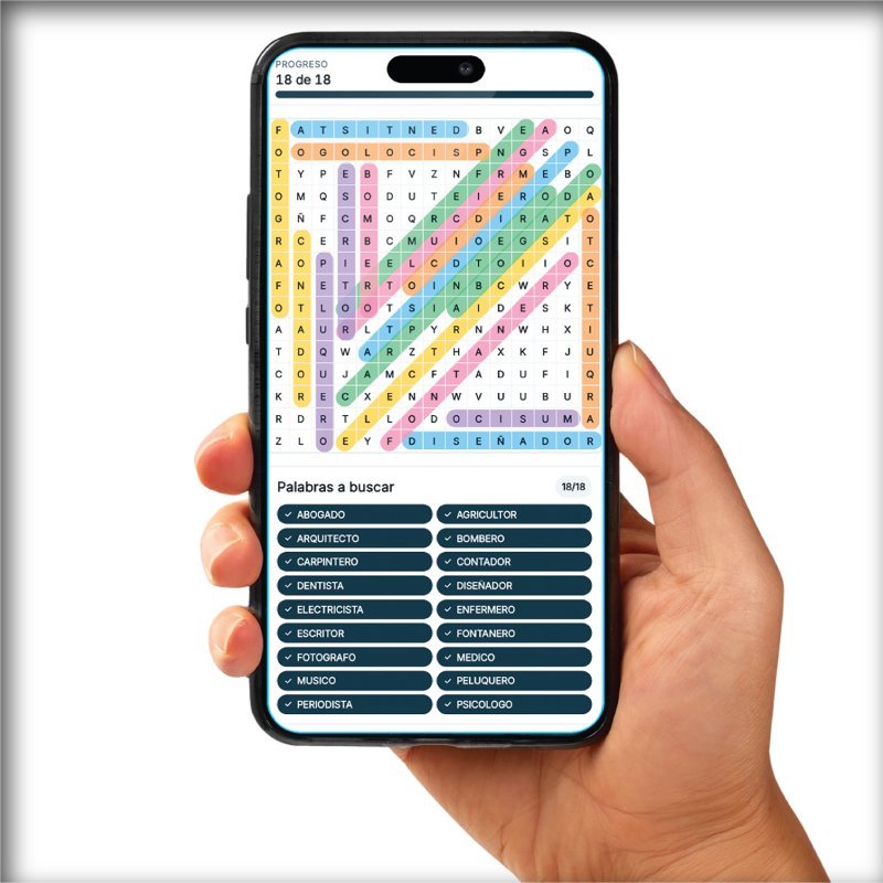 Movil con aplicacion para jugar a sopas de letras online gratis en español