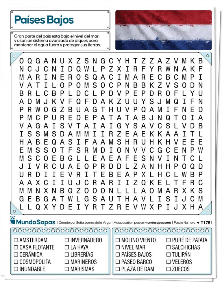 Sopa de letras para imprimir de Países Bajos