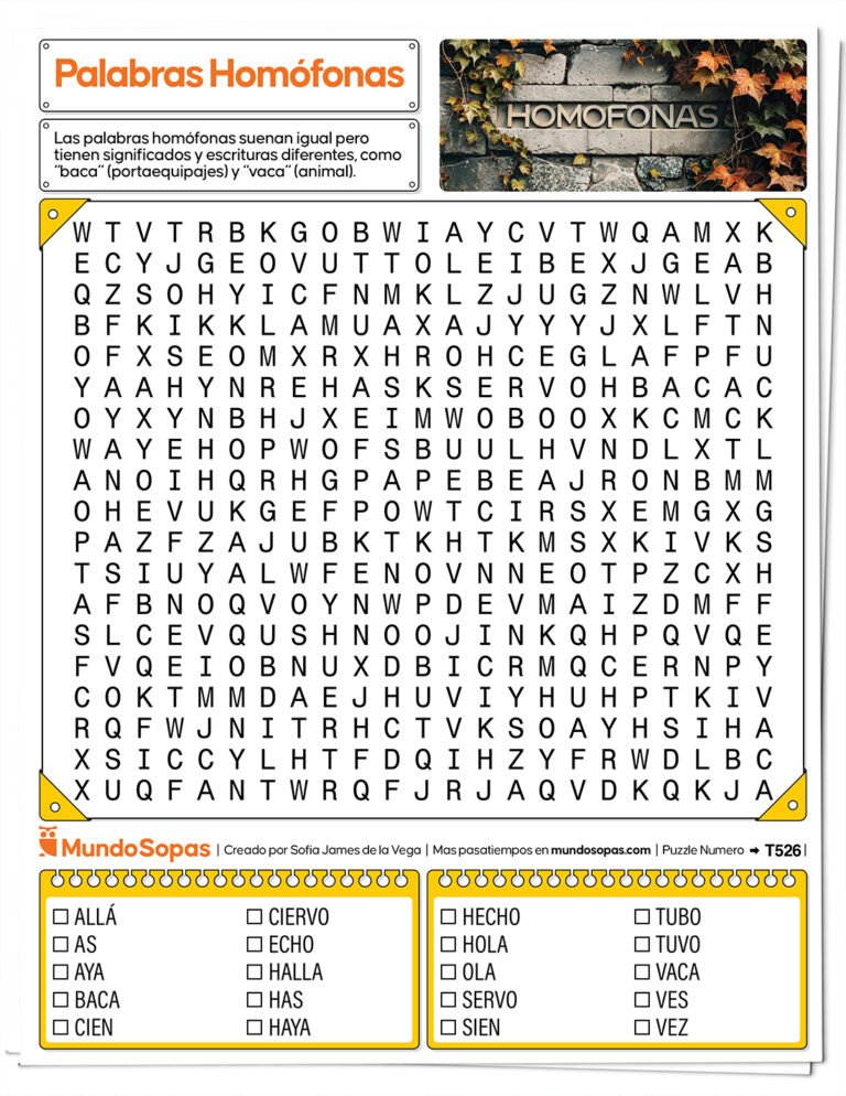 Sopa de letras de palabras homófonas para imprimir