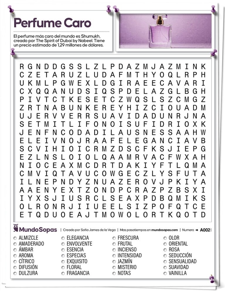 Sopa de Letras con tema de perfumes para adultos gratis