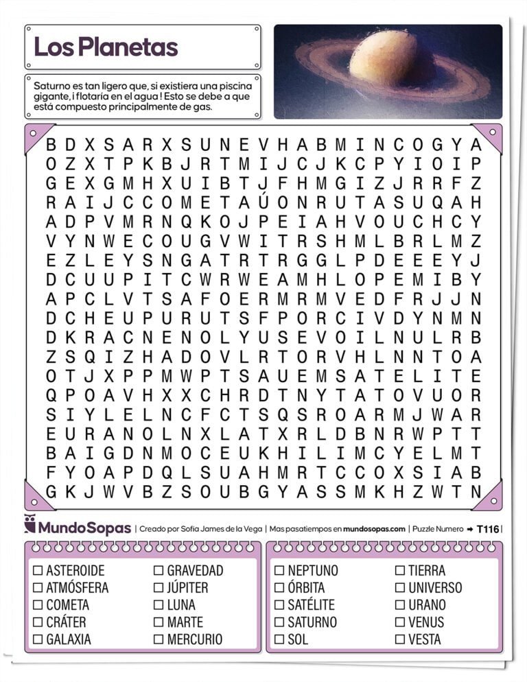 Sopa de Letras de los Planetas