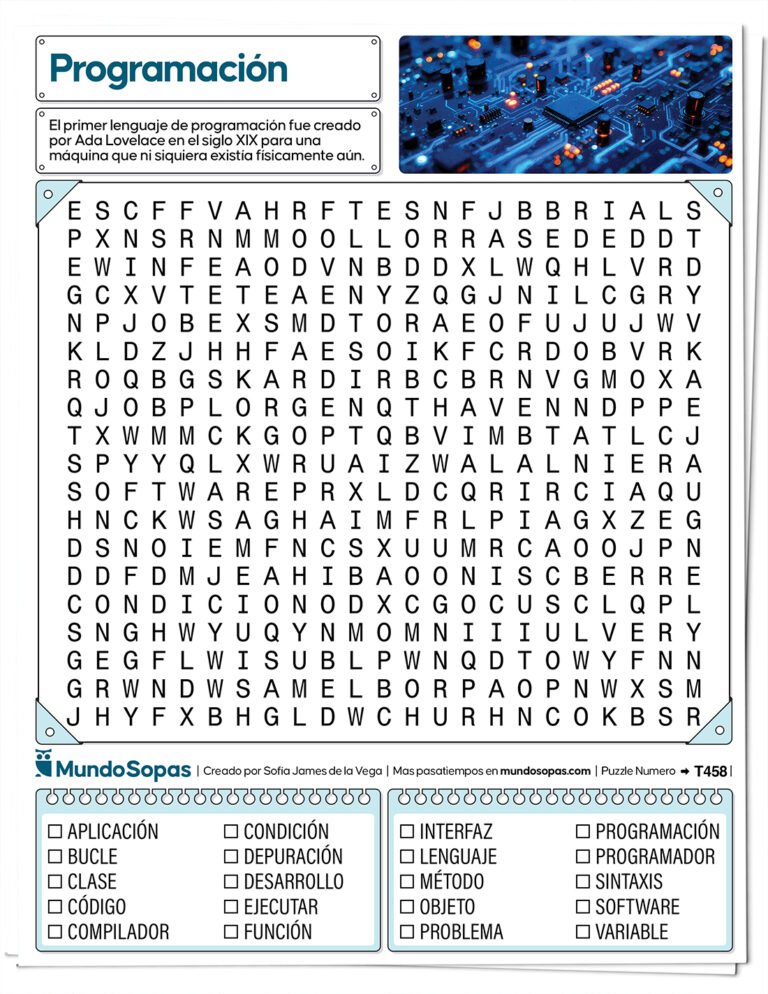 Sopa de letras sobre programación para imprimir