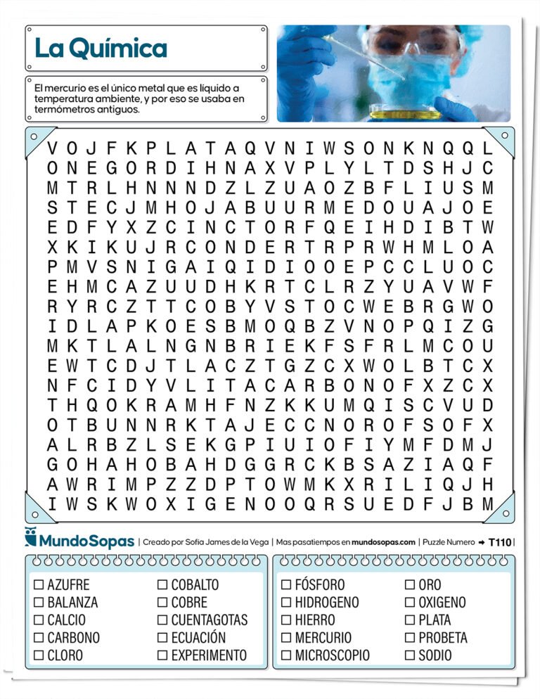 Sopa de letras de quimica para imprimir