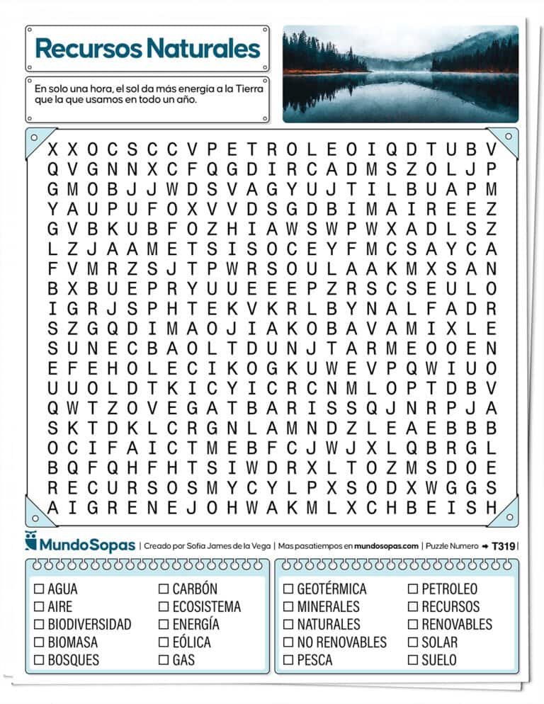 Sopa de Letras los Recursos Naturales