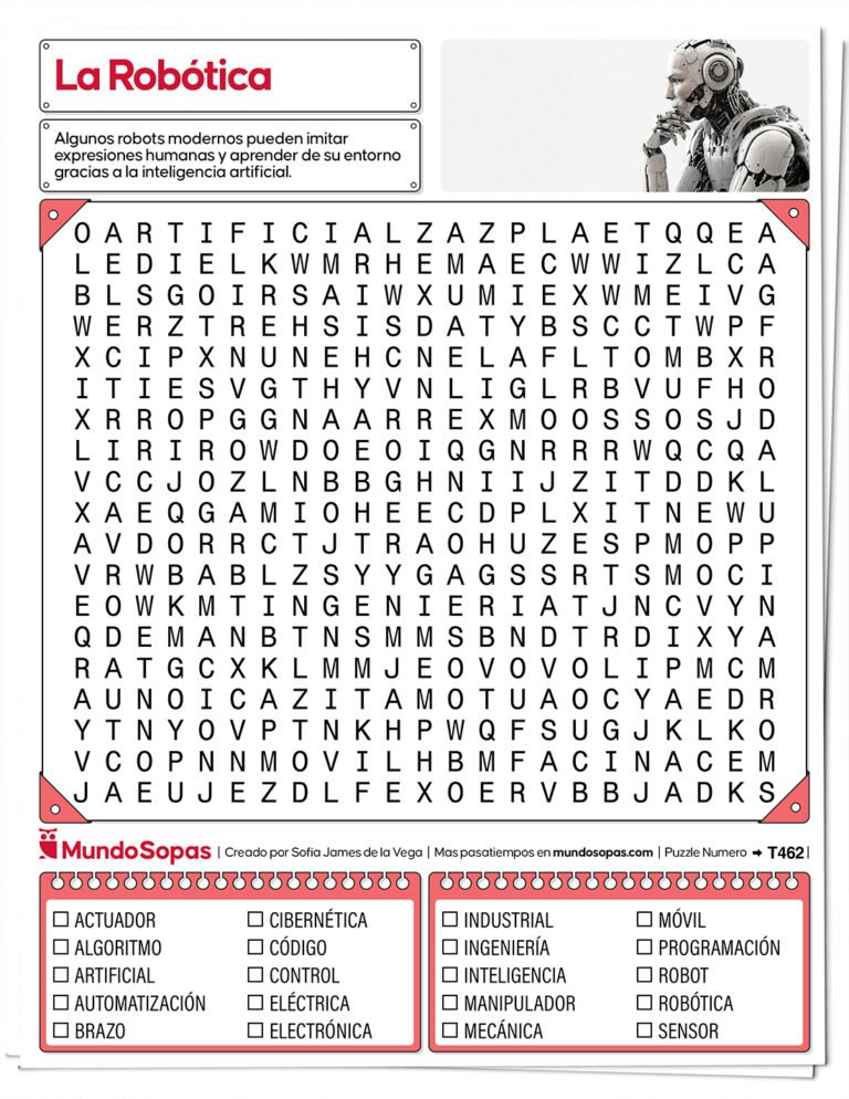 Sopa de letras sobre robótica para imprimir