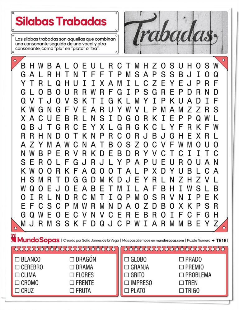 Sopa de letras de sílabas trabadas para imprimir