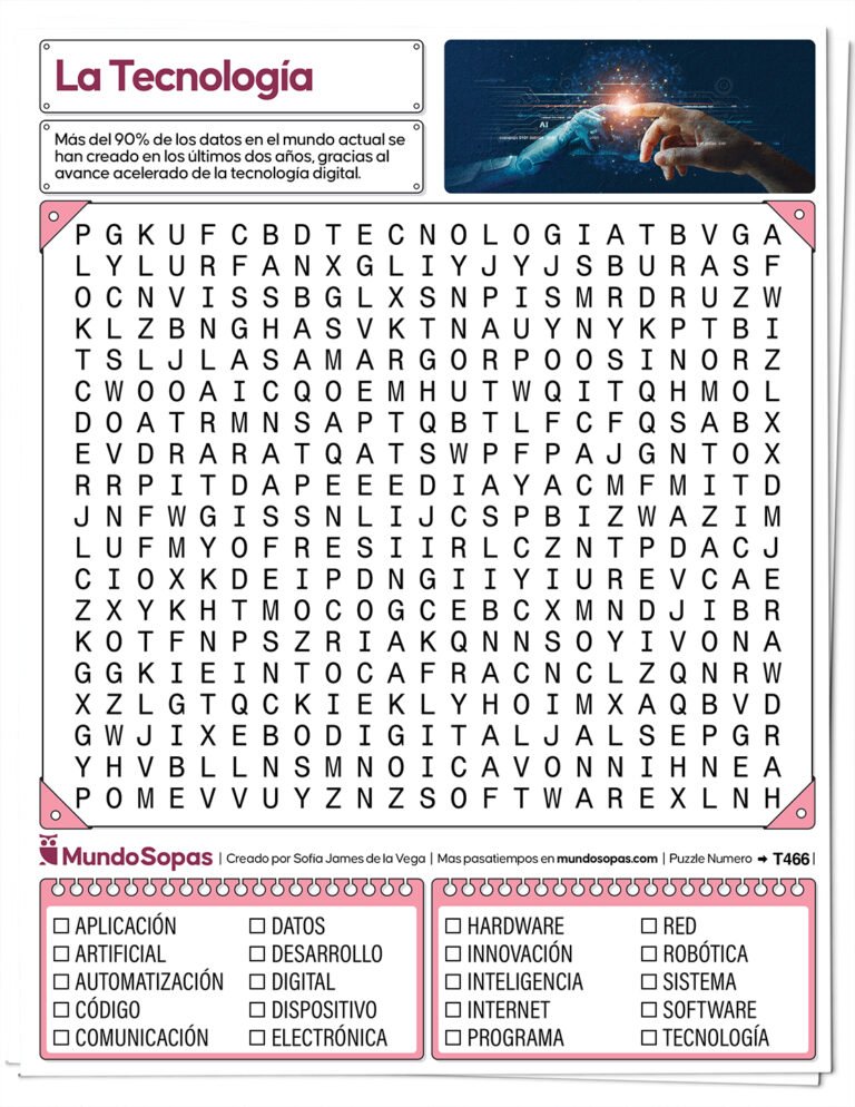 Sopa de letras de tecnología para imprimir