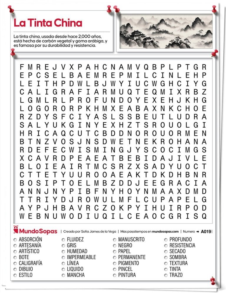 Sopa de Letras para Adultos para Imprimir sobre Tinta China