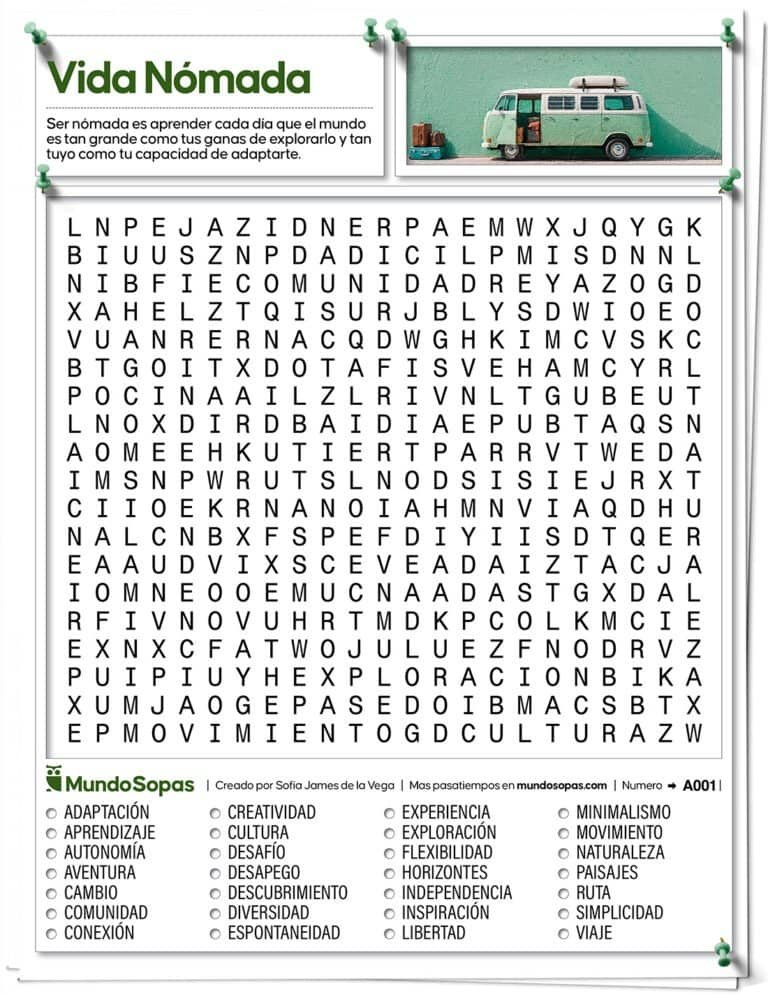 Sopa de Letras para Adultos la Vida Nómada