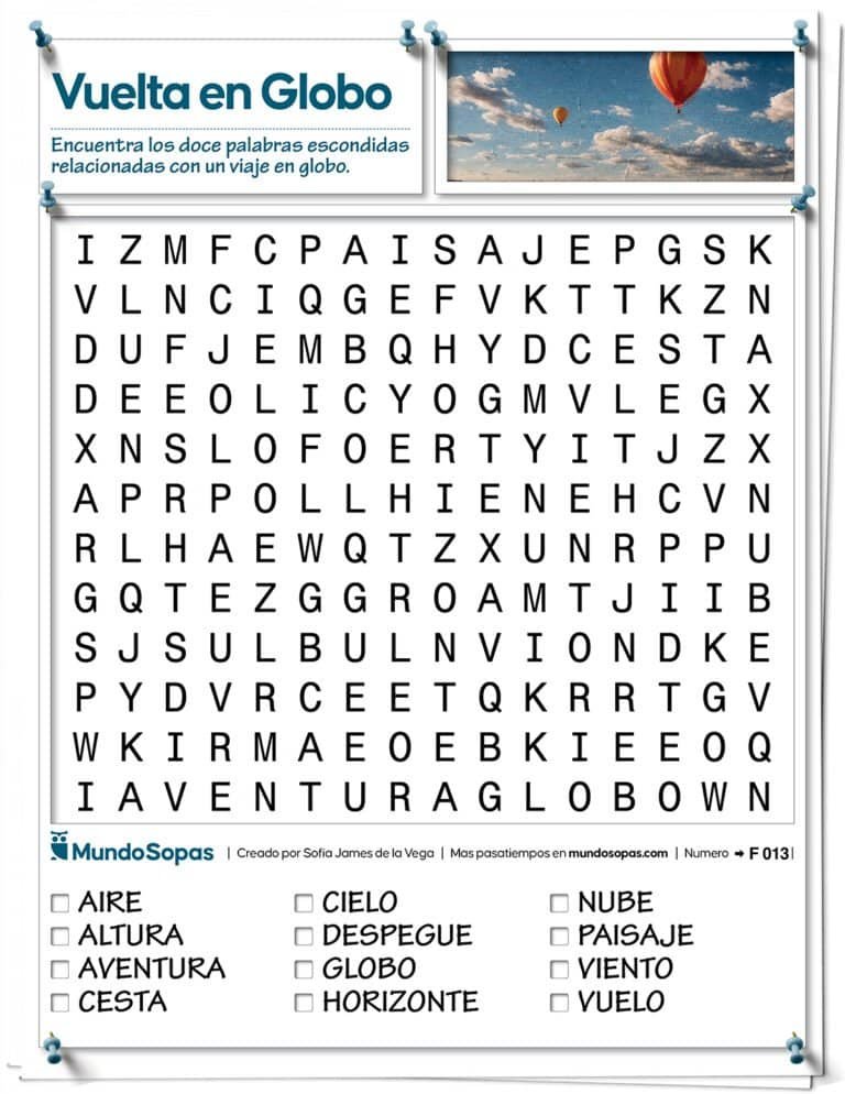 Sopa de Letras Facil Paseo en Globo