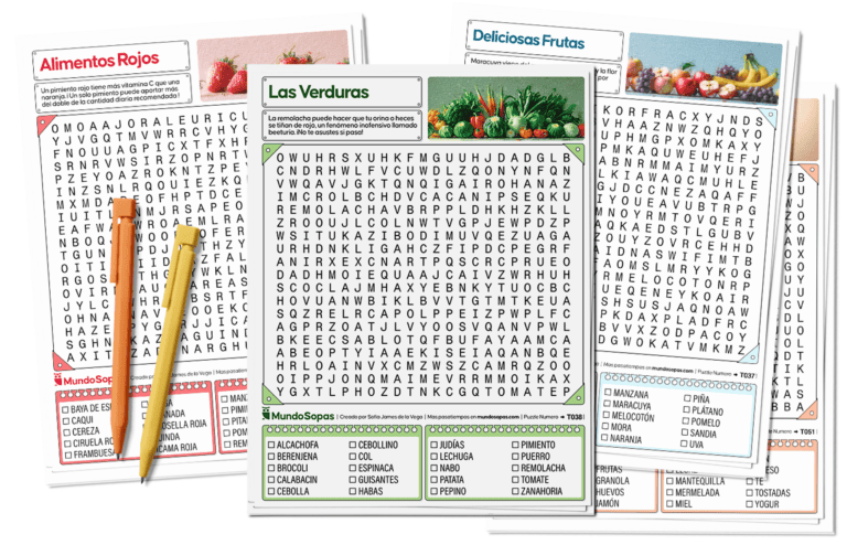 Conjunto de sopas de letras de comida para imprimir gratis en PDF