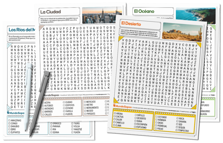Colección de sopas de letras de geografia y lugares para imprimir en PDF