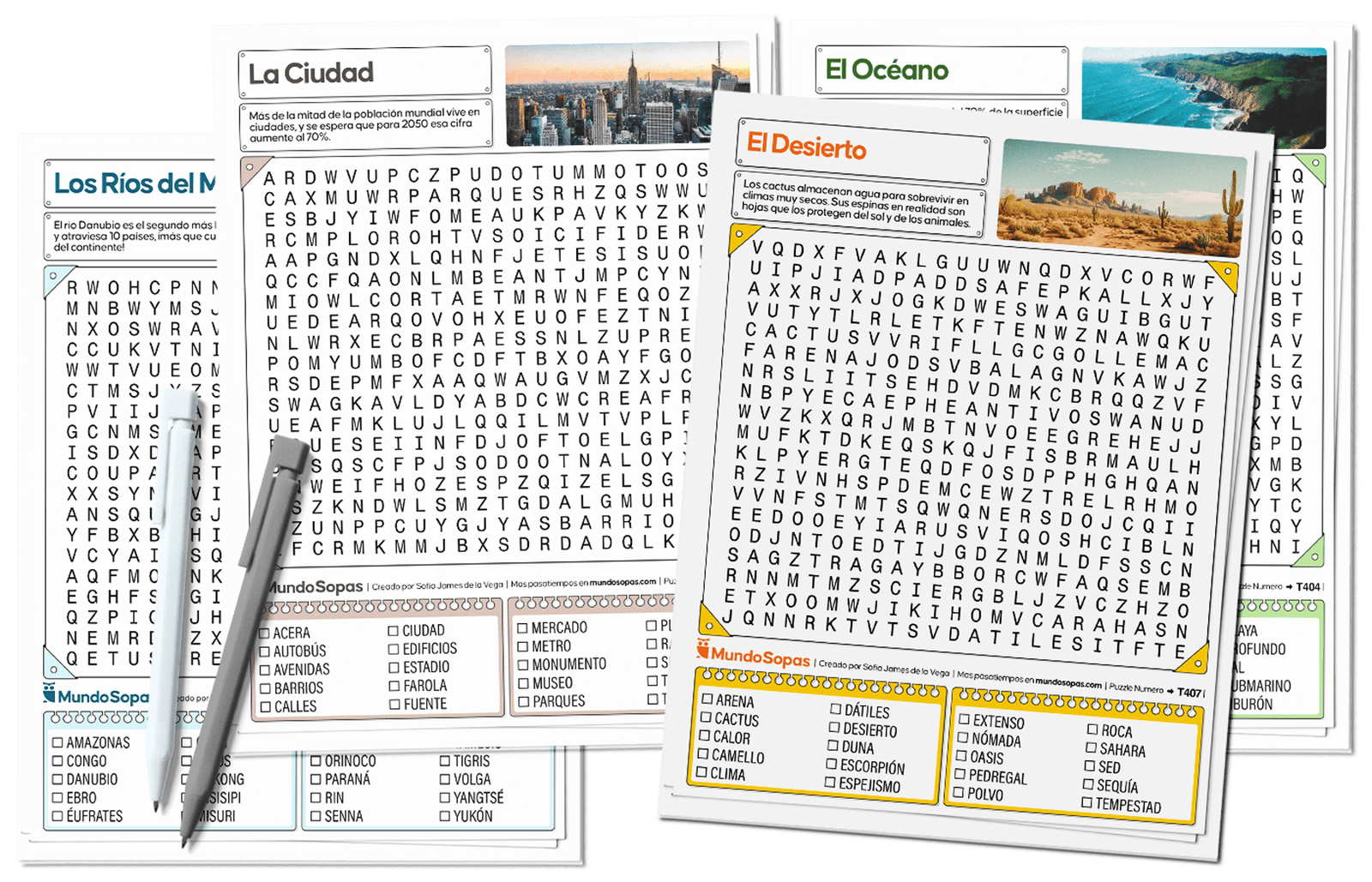 Colección de sopas de letras de geografia y lugares para imprimir en PDF