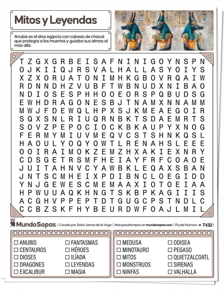 Sopa de Letras de Historia sobre Mitos y Leyendas