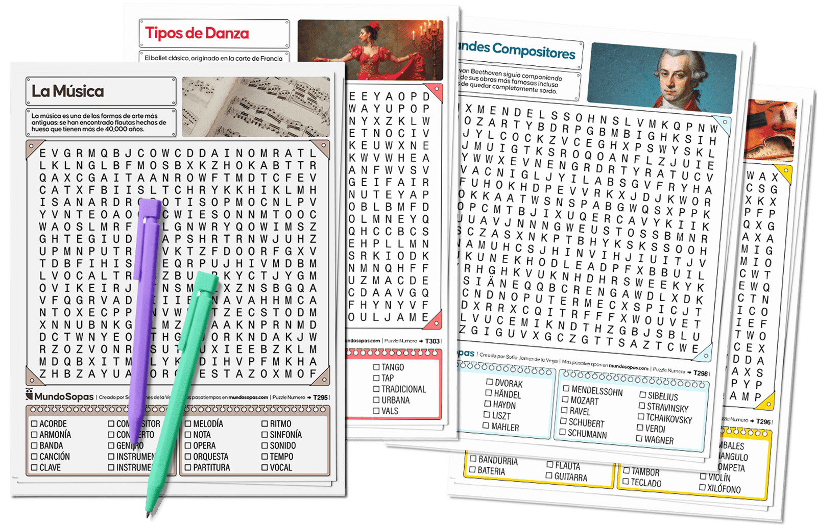Coleccion de sopa de letras de musica para imprimir en PDF gratis