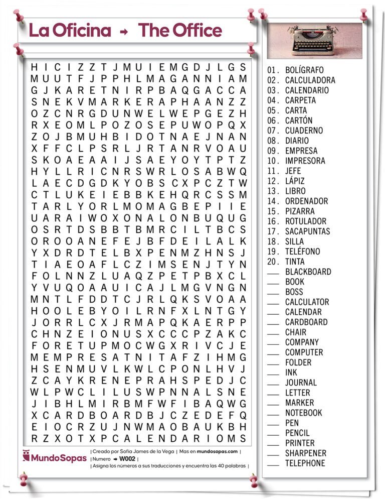 Sopa de Letras de la Oficina en Inglés