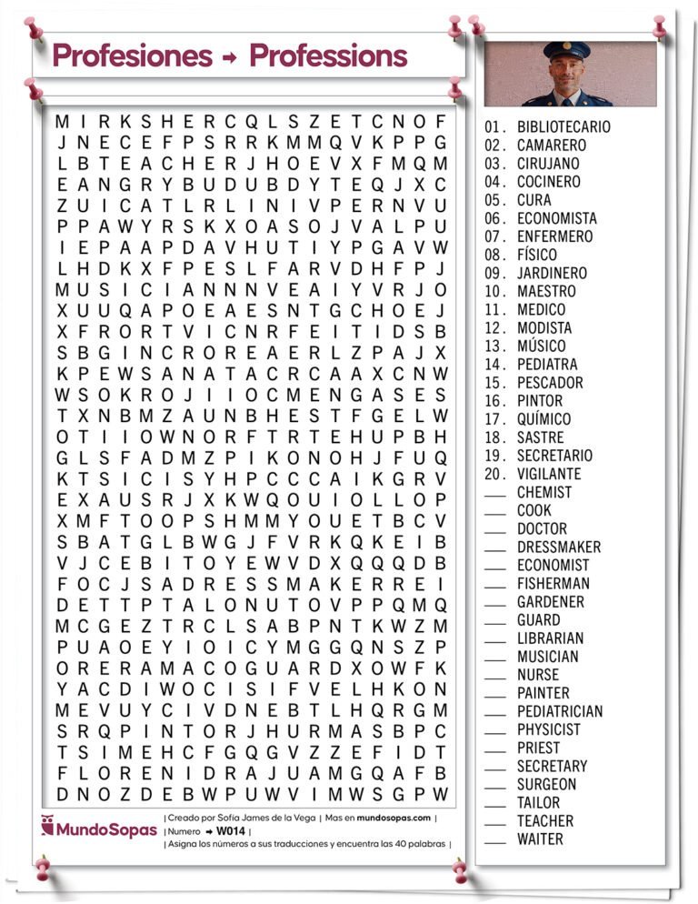 Sopa de Letras en Ingles Profesiones