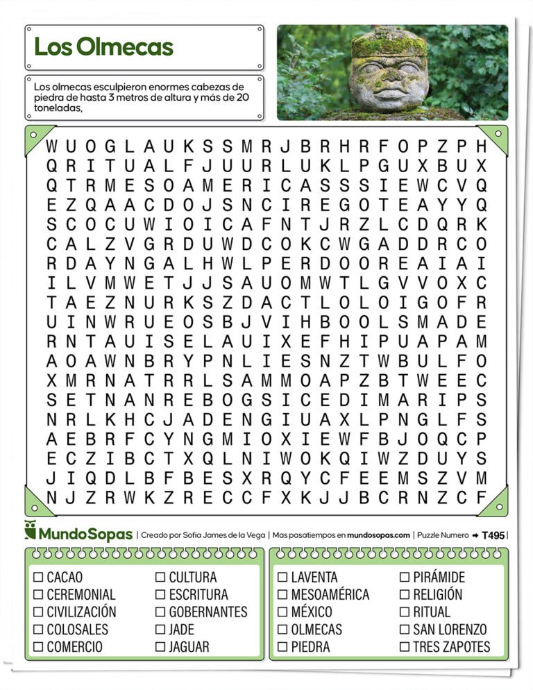 Sopa de letras sobre los olmecas en PDF Gratis