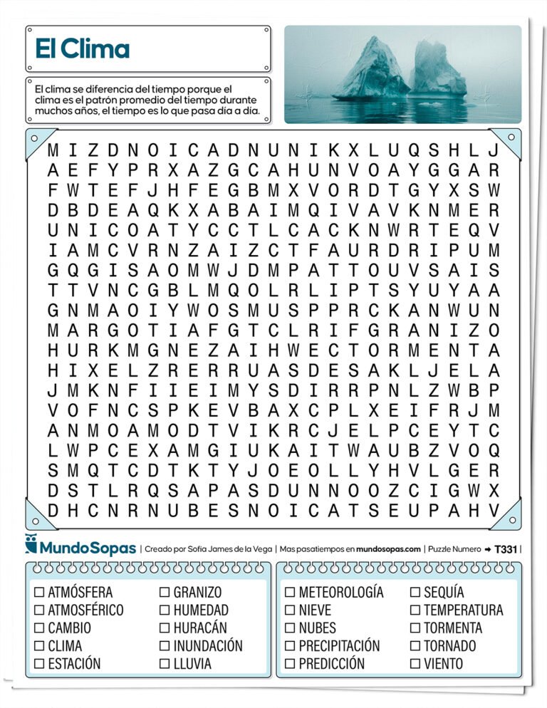 Sopa de letras sobre el clima para imprimir
