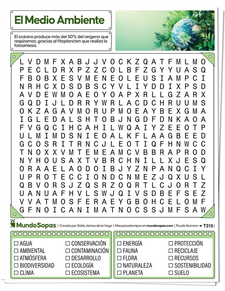 Sopa de letras del medio ambiente para imprimir