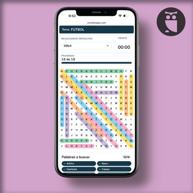 Telefono con juego de sopa de letras online de deportes