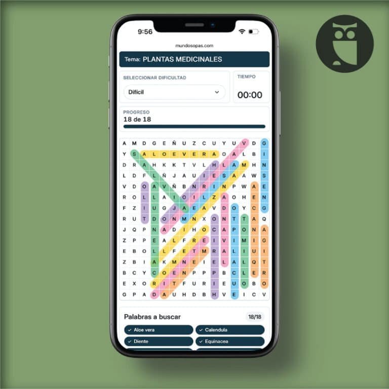 Juego en telefono con sopas de letras de naturaleza online