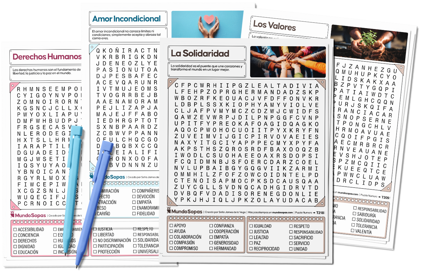 Sopas de letras sobre valores para imprimir gratis en PDF